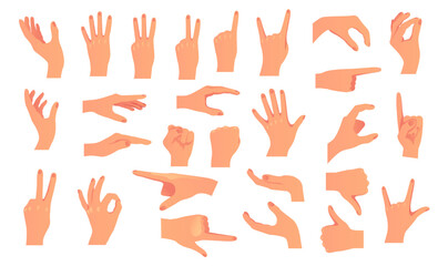 Hand arm finger hold ok pose sign isolated set. Vector flat graphic design illustration