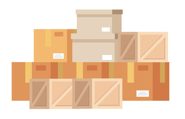 Carton boxes set. Vector flat cartoon illustration