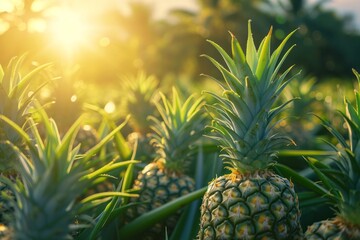 Growing pineapple harvest and producing vegetables cultivation. Concept of small eco green business organic farming gardening and healthy food - obrazy, fototapety, plakaty