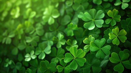 Fototapeta na wymiar Background with green clover leaves, St. Patrick's Day concept, Irish culture