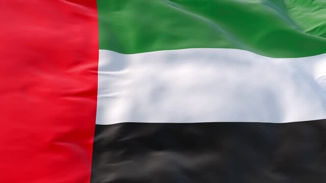United Arab Emirates flag waving in the wind as background for intro, UAE flag in slow 3d motion animation realistic. Flag Close Up