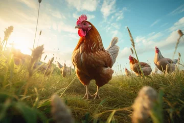 Fotobehang Majestic Chicken in Sunrise Field © Julia Jones