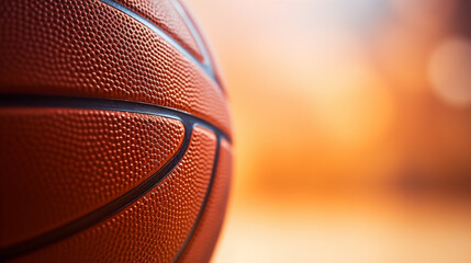 Gros plan, zoom sur un ballon de basket orange. Macro, sport, basketball. Pour conception et création graphique.