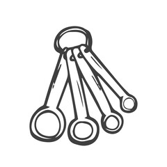 Sketch of different measuring spoons isolated on white background. Vector illustration