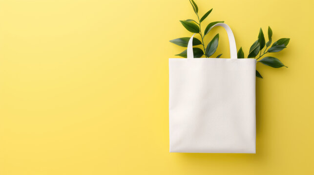 Eco-Friendly Tote Bag on Yellow Background