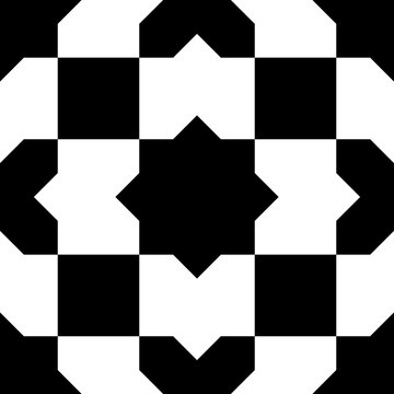 Seamless geometric pattern in arabic style Zellij in black and white