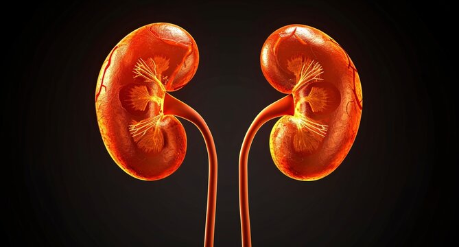 Two orange kidneys with red veins Generative AI
