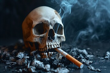 A smoking skull with a cigarette in its mouth Generative AI