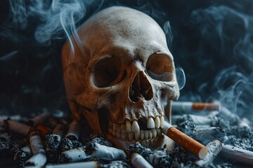 A skull with a cigarette in its mouth Generative AI