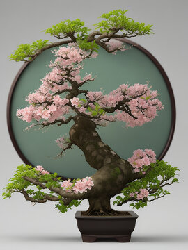 A photo of a beautiful images of bonsai flowers tree Generative AI