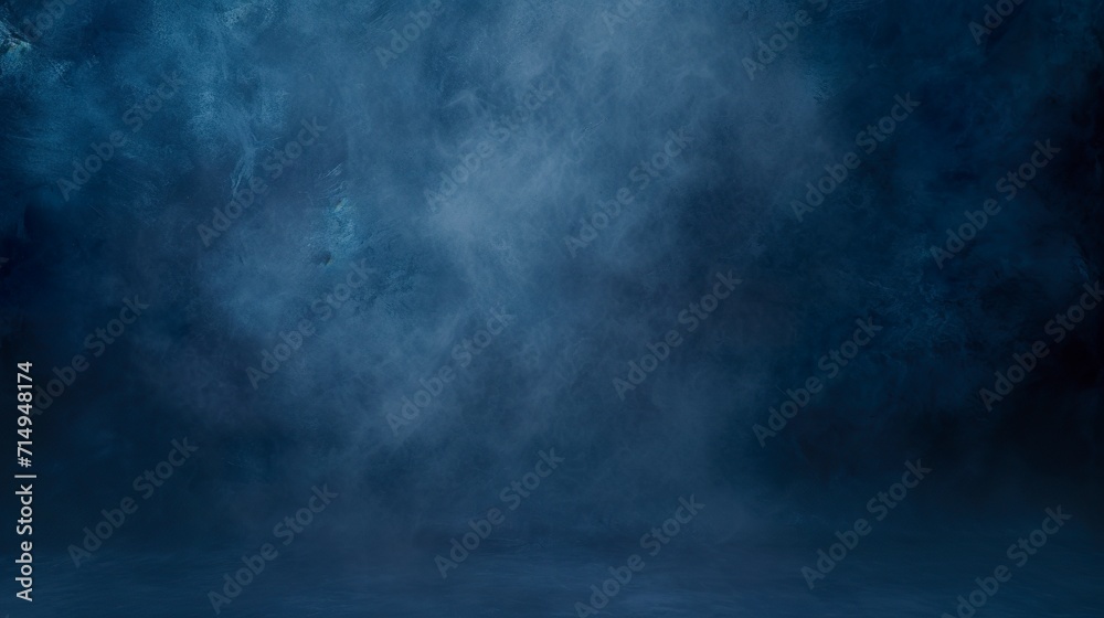 Wall mural dark blue abstract background in cyclorama style in misty atmosphere. opulent setting of extra depth