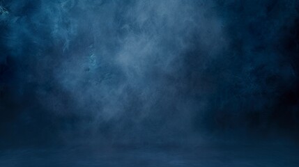 Dark blue abstract background in cyclorama style in misty atmosphere. Opulent setting of extra depth in misty dark blue color. - obrazy, fototapety, plakaty