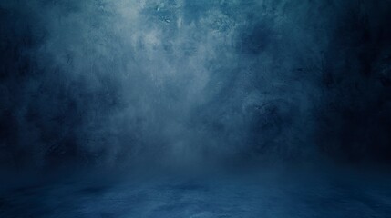 Dark blue abstract background in cyclorama style in misty atmosphere. Opulent setting of extra depth in misty dark blue color. - obrazy, fototapety, plakaty