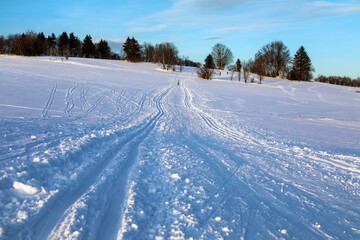 landscape scenery with modified cross country skiing way