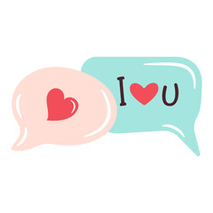 Speech bubble with i love you text y2k illustration message bubble with heart valentines day speech balloon, self love quotes. Perfect For Poster, Card, Tshirt Print or Greeting Card. Flat vector.