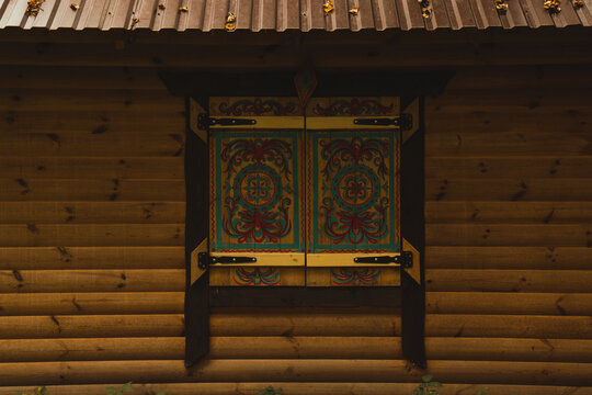 The closed kono in the teremok is like art. Painted shutters of a closed window.
