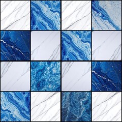 Blue and white marble checkered wall tiles sample banner