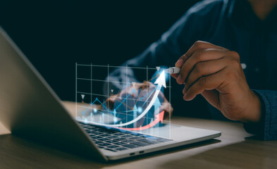 Businessman analyzing forex trading graph financial data. Stock Market Investments Funds and Digital Assets. Business finance technology and investment concept. Business finance background.