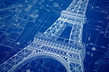 Blueprint Design of the Eiffel Tower Structure
 - obrazy, fototapety, plakaty
