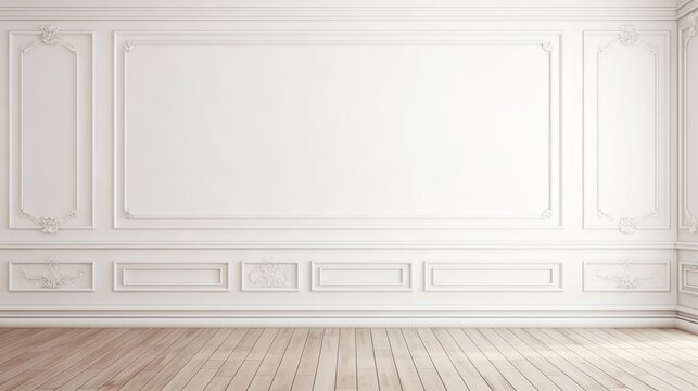 Empty room with white walls and wooden