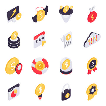 Set of Business and Finance Isometric Icons

