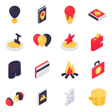 Set of Traveling and Hotel Isometric Icons

