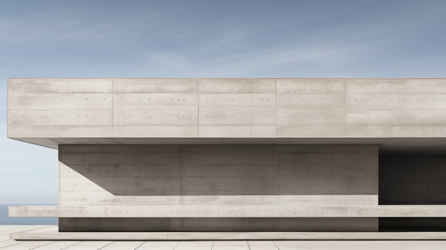 Arquitectura brutalista, minimalista, de hormig&oacute;n visto con formas geom&eacute;tricas monocrom&aacute;ticas
