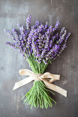 A charming arrangement of lavender stems tied together with a ribbon