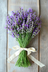 A charming arrangement of lavender stems tied together with a ribbon