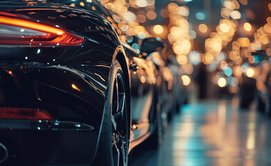 Blurred Background of Luxury Cars in Showroom 