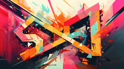 Dynamically Intersecting Forms: Abstract Colorful Illustration with Geometric Shapes Arranged at Sharp Angles, Contemporary Artistic Composition with Vibrant Hues and Modern Design Elements