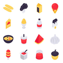 Set of Food and Vegetables Isometric Icons

