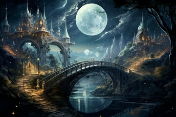 Obraz premium Whimsical starlight bridges in Fantasy - Generative AI