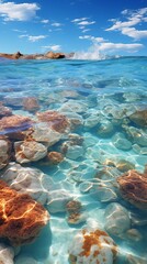 Beautiful seascape with turquoise water and rocks.