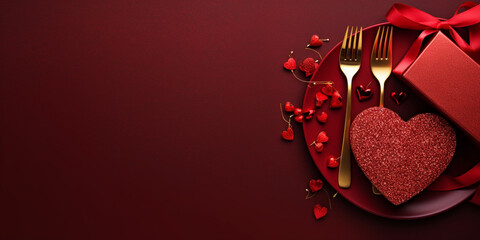 Romantic dinner. Concept for Valentine‘s day card, wedding, love message, background, social media, web banner, marketing, beauty and fashion, food and restaurant.