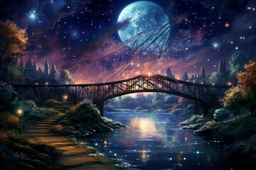 Obraz premium Whimsical starlight bridges in Fantasy - Generative AI