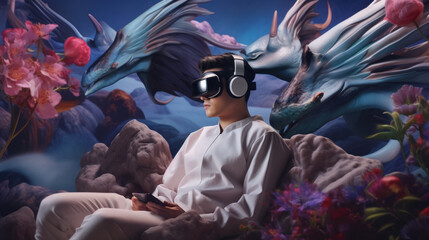 Person Experiencing Fantasy World Through VR