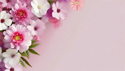 pink flowers soft spring background, copy space