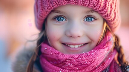 Smiling Little Girl Wearing Pink Scarf Generative AI