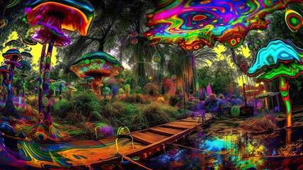 Vibrant Fungal Fantasia: Nature's Acid Trip