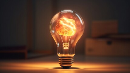 3d rendering of brain inside the light bulb