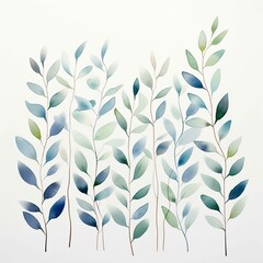 A minimalist scene with a white background, reminiscent of watercolor small leaves