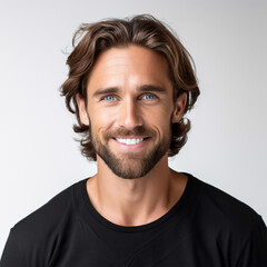 Fototapeta premium Portrait of a man in a studio with a white background. Business advertisement. 