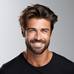Fototapeta premium Portrait of a man in a studio with a white background. Business advertisement. 
