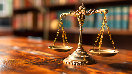 Legal justice symbolism: A conceptual image with legal symbols, such as a gavel, scales, and a law book, representing justice - obrazy, fototapety, plakaty