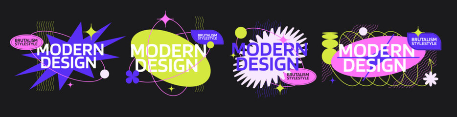 Trendy brutalism style banner frames heading. Modern minimalist y2k neon graphic. simple figures and abstract graphic aesthetic retrofuturism 90s vector illustration sale or social media post design 