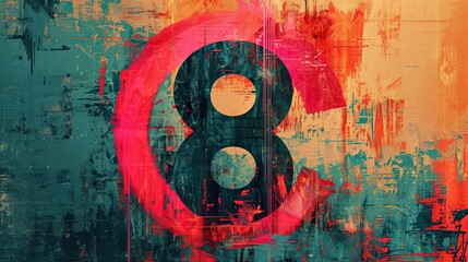 8 march grunge brutal background with copy space, woman day horizontal banner with number eight on textured rough surface, AI generated