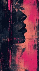 Vertical background with woman face, grunge brutal style, 8 march or women day poster in red and black colors, by AI generated