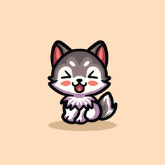 Fototapeta premium Cute Wolf Cartoon Mascot Animal Vector Logo Design illustration