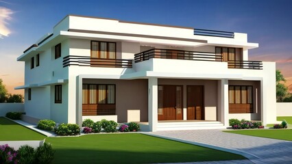 Fototapeta na wymiar 3d house model of white and grey modern minimal background. Real estate concept.